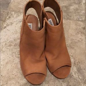 Steve Madden open toed ankle boots/ leather/tan